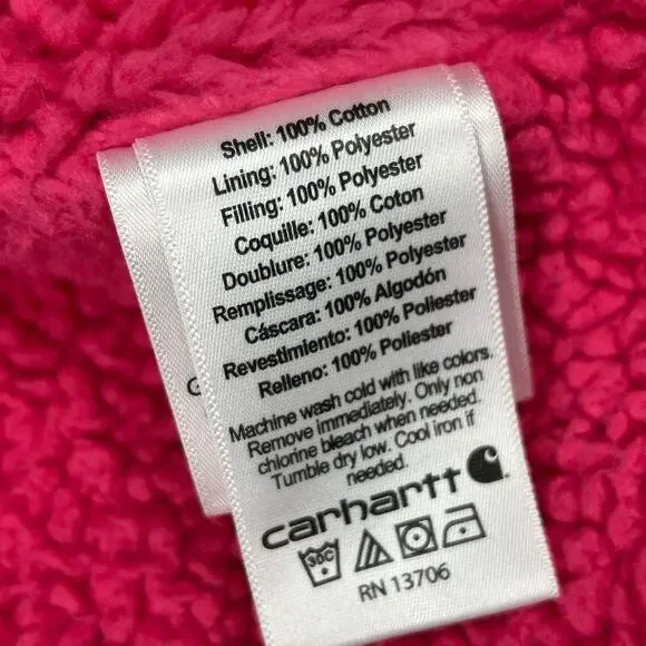 Carhartt 12 Months Baby Girl's Sherpa-Lined + Quilted Hooded Canvas Zip Jacket - Picture 8 of 10